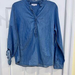 Ladies Size XL Kim Rogers Denim Blouse button up sleeves GUC